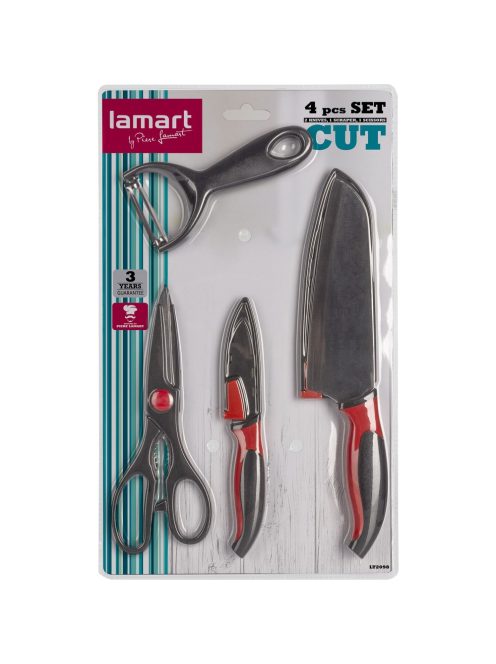 Комплект от 2 ножа, ножица и белачка LAMART LT2098, Черен/Червен - Код G5515