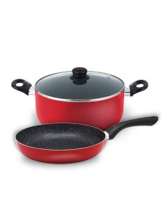   Комплект тенджера и тиган SAPIR SP 1318 P3, 3 части, 24 см, Мраморно покритие, Червен - Код G8066