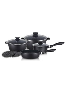   Комплект тенджери, тиган и подложки ZEPHYR ZP 4318 M9, 9 части, Мраморно покритие, Индукция, Черен - Код G8074