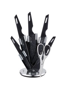   Комплект ножове с ножица Bachmayer BM 313, 7 части, Поставка, Неръждаема стомана, Черен - Код G8369