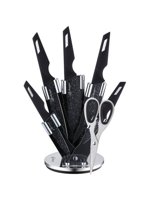 Комплект ножове с ножица Bachmayer BM 313, 7 части, Поставка, Неръждаема стомана, Черен - Код G8369
