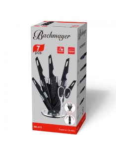   Комплект ножове с ножица Bachmayer BM 313, 7 части, Поставка, Неръждаема стомана, Черен - Код G8369