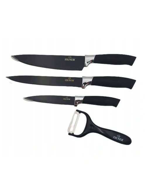Комплект ножове с белачка Zilner ZL 5115, 4 части, Неръждаема стомана, Черен -  Код G8374