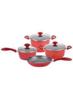   Комплект тенджери, касерола и тиган ZEPHYR Red Passion ZP 4418 E7, 7 части, Мраморно покритие, Червен - Код G8544