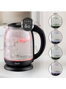   Електрическа кана с терморегулатор ZEPHYR ZP 1230 DR, 2200W, 1.7 литра, LED светлини в 4 цвята, Стъклена, Черен - Код G8547