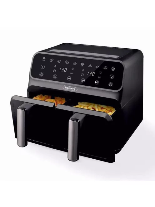 Фритюрник AirFryer Rosberg Premium RP51980N, 1700W, 2съда x 4л., Горещ въздух, Таймер, до 200°C, Черен - Код G8548