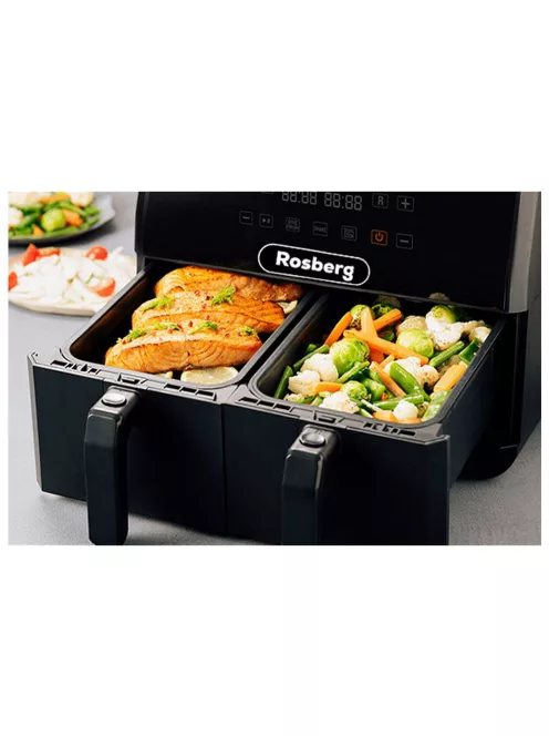 Фритюрник AirFryer Rosberg Premium RP51980N, 1700W, 2съда x 4л., Горещ въздух, Таймер, до 200°C, Черен - Код G8548
