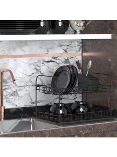   Сушилник за съдове на 2 нива TEKNO TEL KB 007B, 48x33x32 см, Пoставка за прибори, Черен - Код G8560