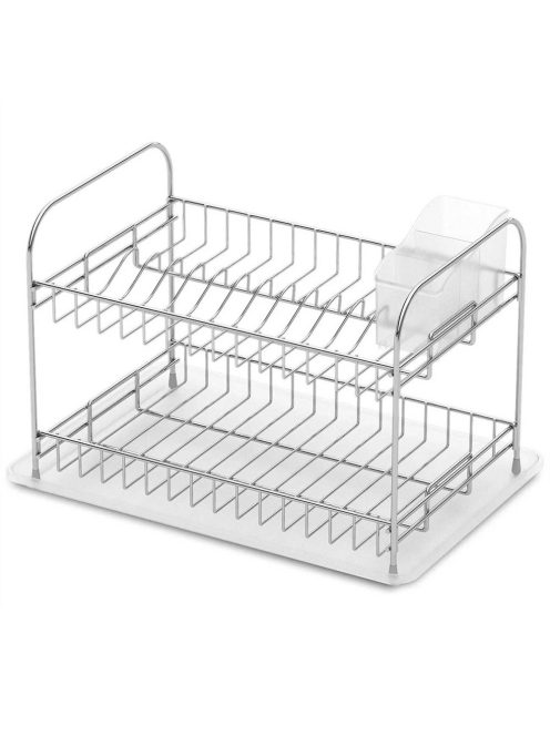 Сушилник за съдове на 2 нива TEKNO TEL KB 007, 48x33x32 см, Пoставка за прибори, Бял/Хром - Код G8561