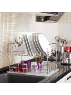   Сушилник за съдове на 2 нива TEKNO TEL KB 007, 48x33x32 см, Пoставка за прибори, Бял/Хром - Код G8561