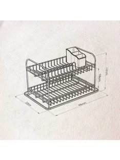   Сушилник за съдове на 2 нива TEKNO TEL KB 007BP, 48x33x32 см, Пoставка за прибори, Сив/Черен - Код G8589