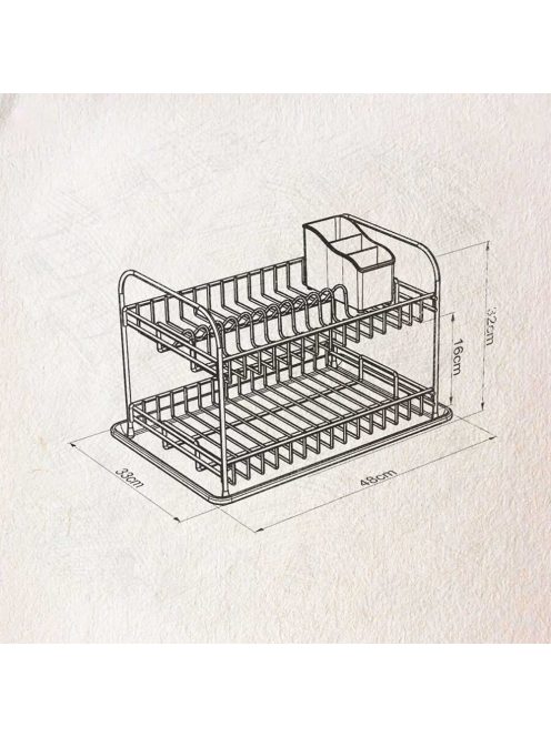 Сушилник за съдове на 2 нива TEKNO TEL KB 007BP, 48x33x32 см, Пoставка за прибори, Сив/Черен - Код G8589