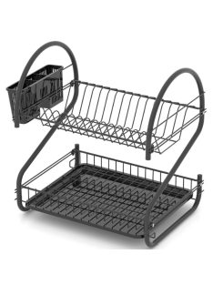   Сушилник за съдове TEKNO TEL KB 018B, 2 нива, приставка за прибори, черен - Код G8590