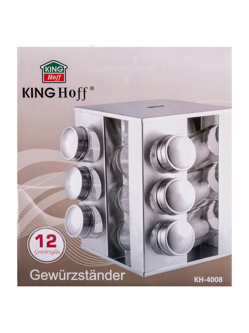 Поставка за подправки KingHoff KH 4008, 12 бр. бурканчета, 3 нива, Въртяща се основа, Сребрист - Код G8596