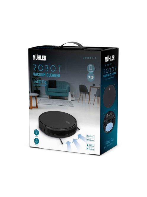 Прахосмукачка робот MUHLER Bobby 1, 28 W, 200 ml Контейнер за прах, 230 ml Воден контейнер, Черен - Код G8662