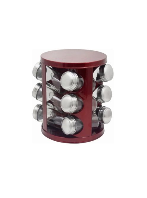 Бурканчета за подправки на стойка Rosberg Premium RP51217A12, 12бр. бурканчета, Метална поставка, Червен металик - Код G8672