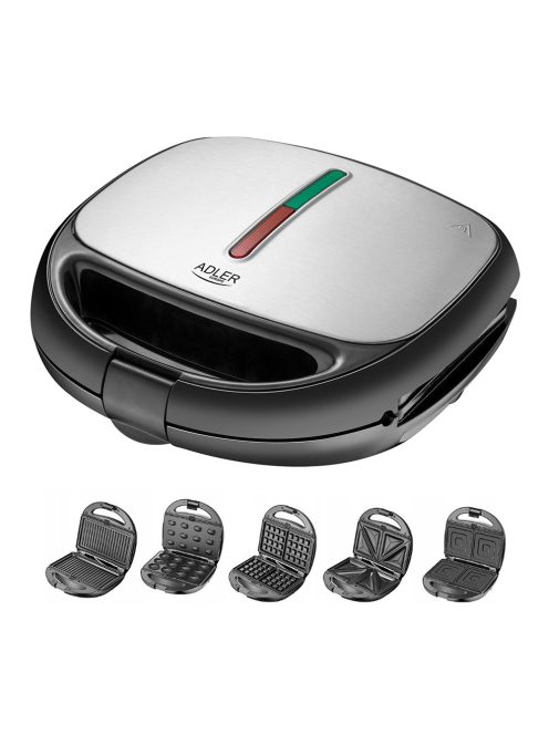 Уред за сандвичи и десерти Adler AD 3040, 1200W, 5 вида плочи, Незалепващо покритие, Черен/инокс - Код G8726