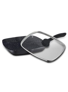   Грил тиган с капак ZEPHYR Z 4316 M24C, 24см., Незалепващо покритие, Гранит, Правоъгълен, Черен - Код G8778