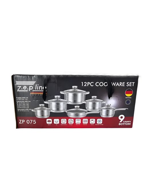 Комплект съдове Zepline ZP-075, Неръждаема стомана, 12 части, Инокс - Код G8958