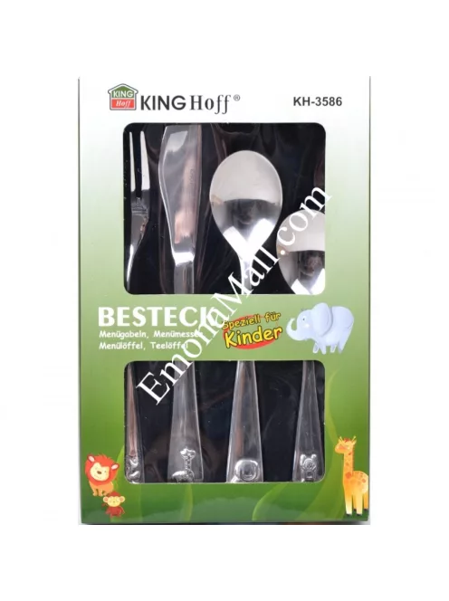 Комплект прибори за деца с животни KingHoff KH 3586 4 части, гланц, неръждаема стомана - Код G8117