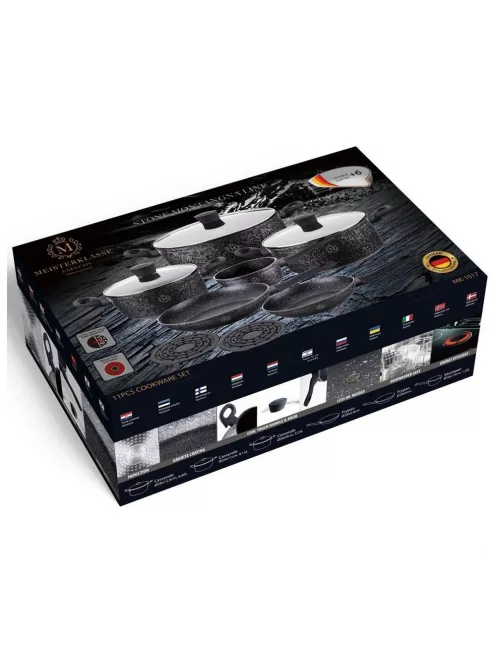 Комплект съдове Peterhof Meisterklasse Stone Montangna Touch MK 1017, 11 части, Гранитно покритие - Код G8346