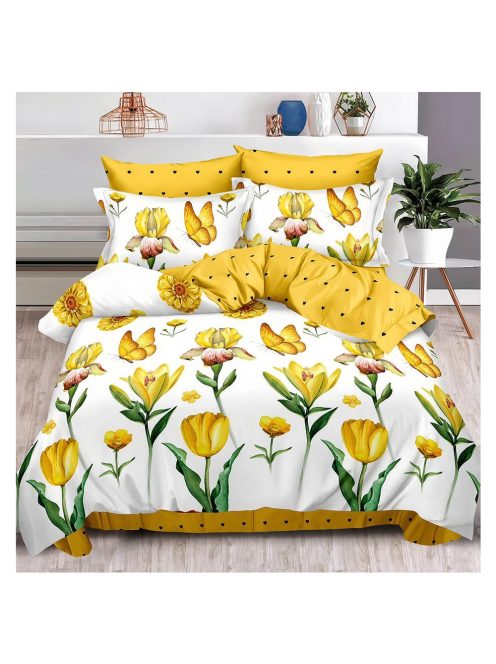Двулицев спален комплект в бяло и жълто