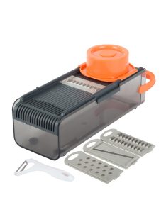   Многофункционално ръчно ренде EmonaMall, 4 ножа, Пластмасов контейнер, Оранжев/Сив - Код T1003