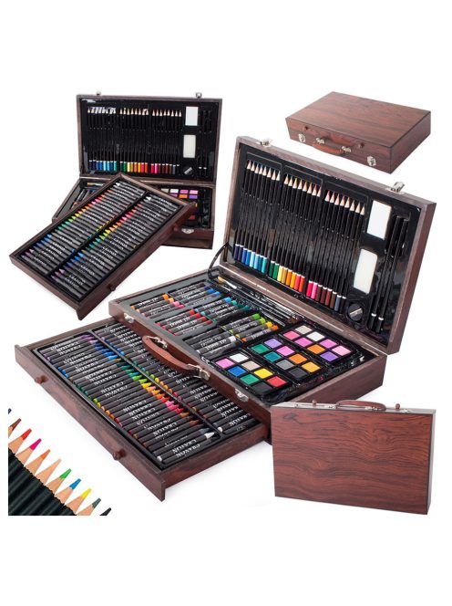 Детски дървен куфар за рисуване 143 части