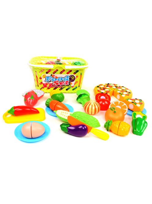 Детски комплект кошница с пица, плодове и зеленчуци за рязане