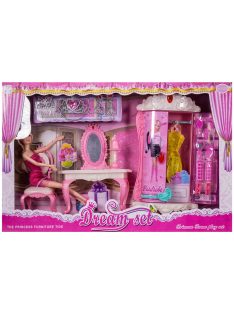 Детски комплект кукла с тоалетка, гардероб и аксесоари