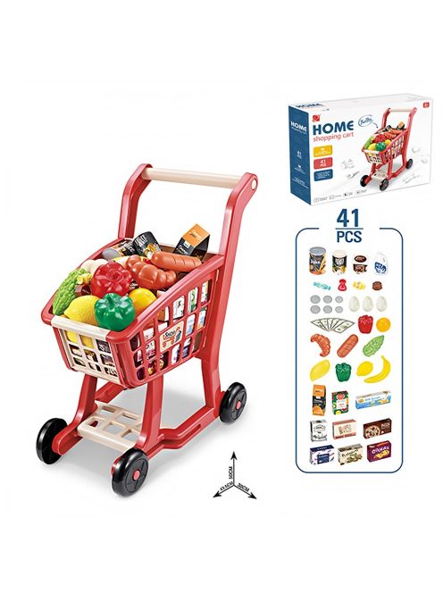 Детски комплект количка за пазаруване и продукти