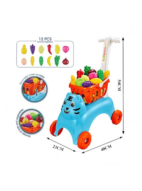 Детска количка за пазаруване с продукти за момче