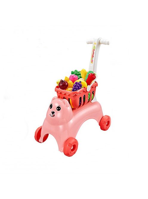 Детска количка за пазаруване с продукти за момиче