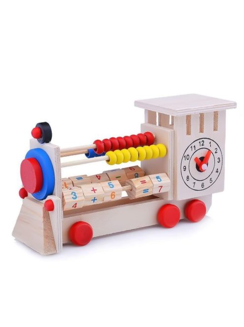 Детско дървено локомотивче със сметало и часовник