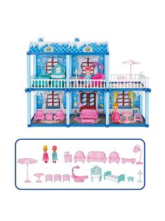 Двуетажна къща с кукла и обзавеждане
