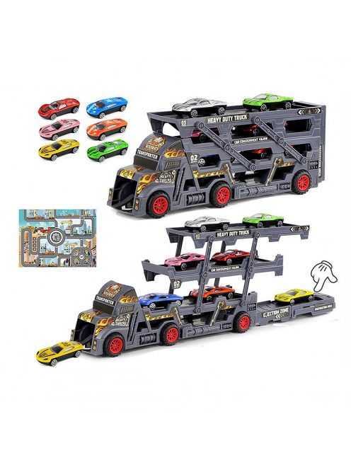 Детски автовоз с катапулт и 6 метални коли