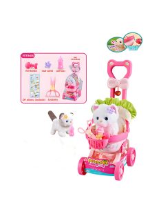 Детско котенце в количка, бял/кафяв