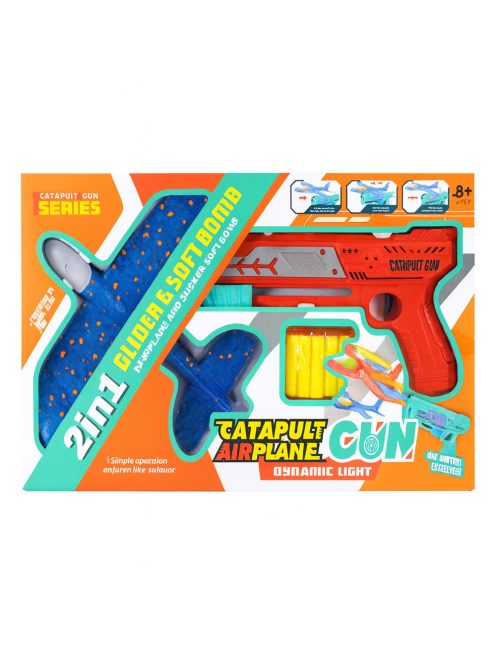 Детски пистолет изстрелващ самолет 2в1, червен