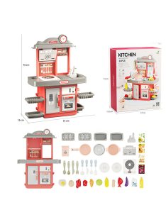 Розова детска кухня с мивка с течаща вода