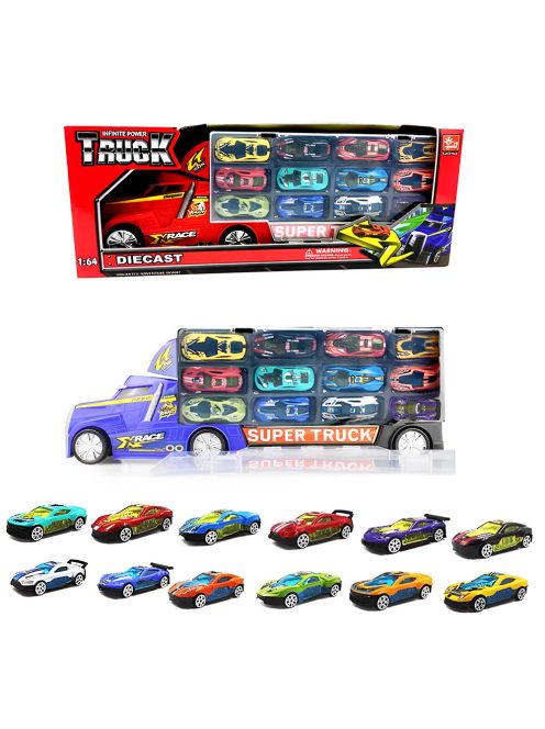 Детски камион с писта и 12 метални коли 